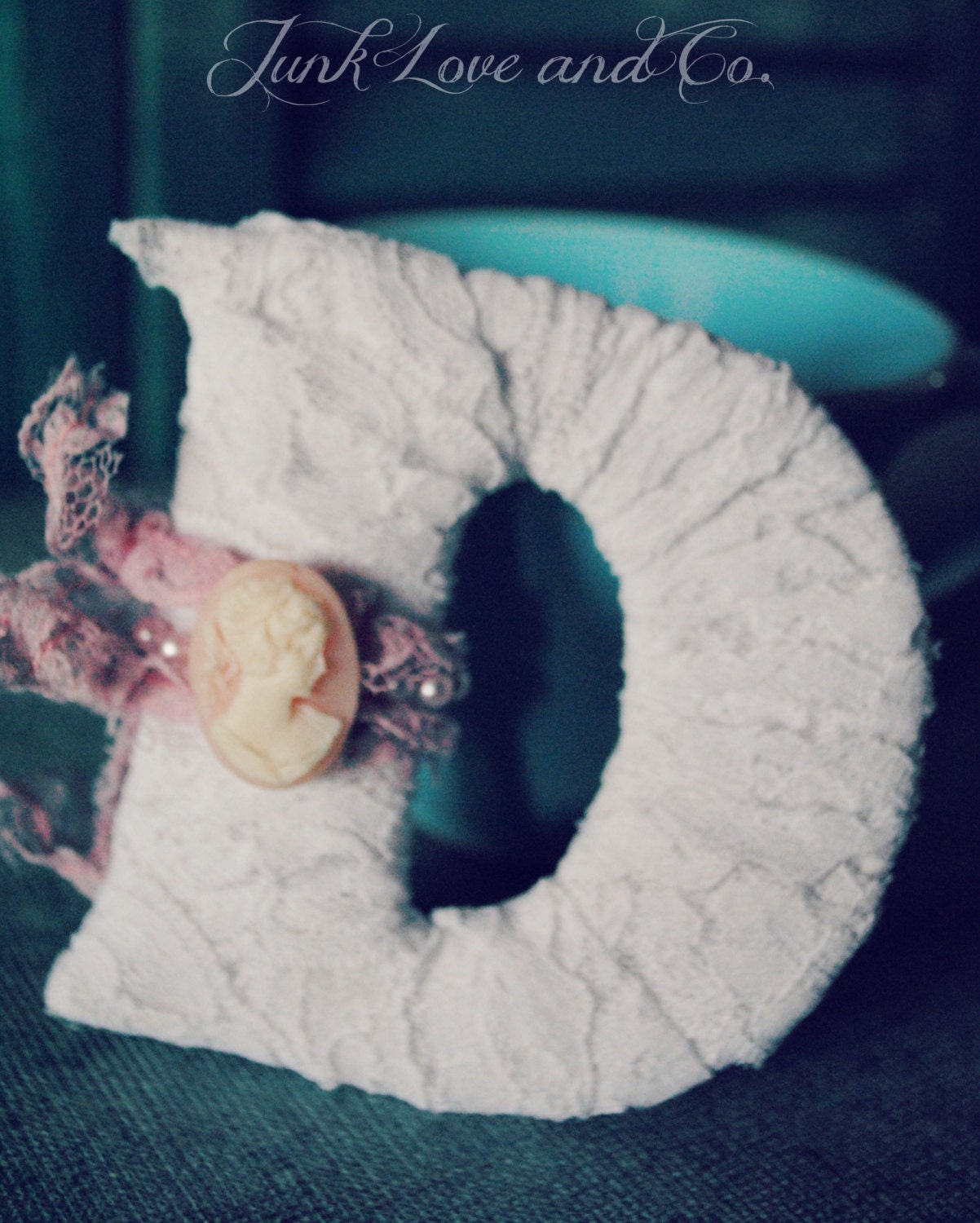 Vintage Cameo Vintage Lace Handwrapped Letter D