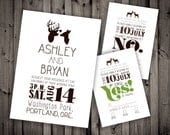 DEER LOVE, Portland Inspired Rustic Elegant Buck and Doe Wood Wedding Invitations
