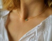 Tiny Turquoise Sideways Evil Eye 14K Gold Filled Necklace