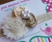 Ivory, White, and Champagne Headband-Baby Girl Headband-Newborn Headband-Photo Prop-Toddler Headband-Flower Girl Headband-Wedding Headband