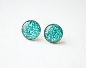 Sea Green Sparkles - Glitter Stud Earrings