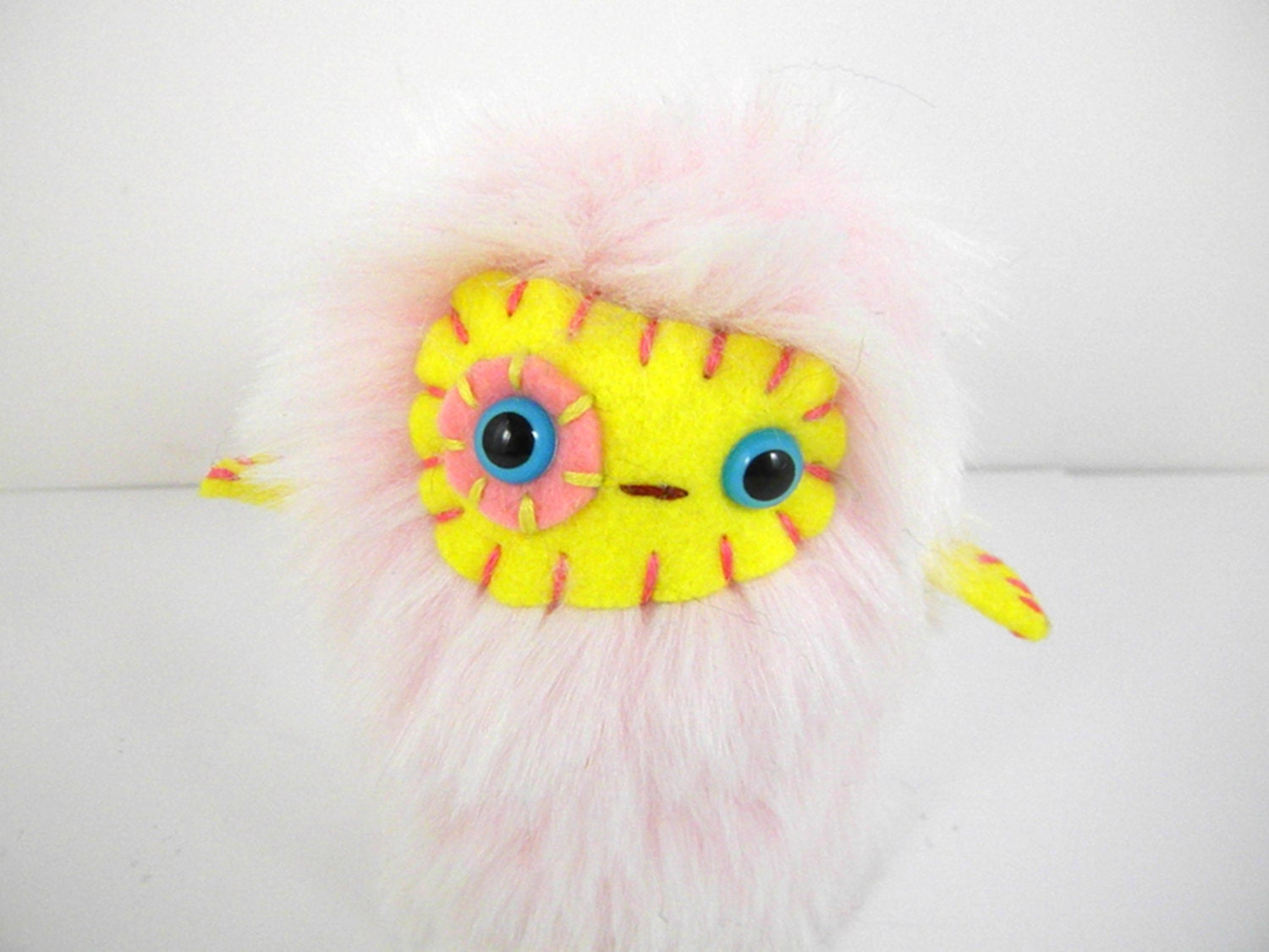 Peji the plush monster miniature light pink and canary yellow stuffed animal
