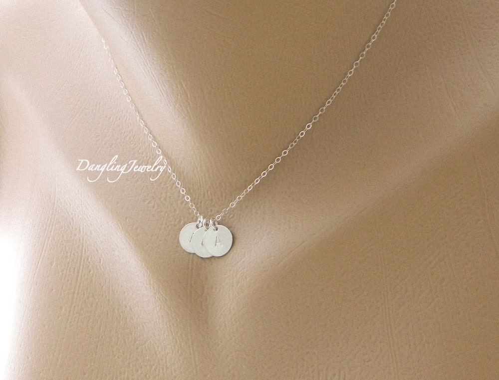 Initial Necklace, Mothers Day Gift, Custom THREE Monogram Necklace, Discs Charm,  Mothers Necklace, Grandmother, Sister Jewelry