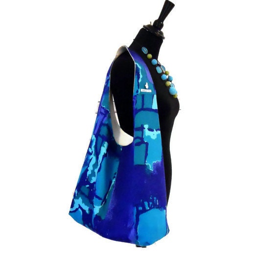 SALE Retro Vintage Fabric Boho Bag - 60s Atomic Blue Design