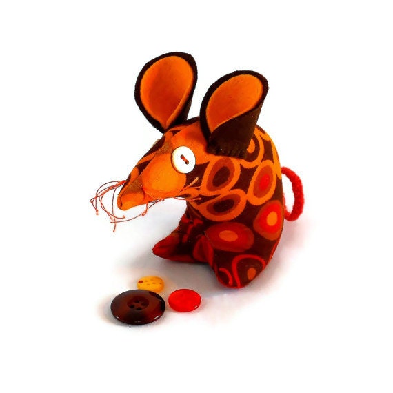 Retro ReBorn Mouse  in 60s orange dot vintage fabric