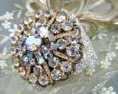 Bridal Cuff Bracelet, Vintage Wedding, Repurposed Rhinestone Crystal Brooch