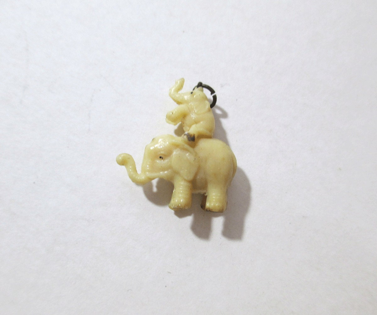 Vintage Circus Elephants Celluloid Charm -  Cracker Jack Charm - Mother and Baby Elephants - Jewelry