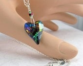 15% OFF Blue Green Vitrail Heart Pendant Silver Necklace