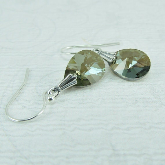 Crystal Bronze Teardrop Silver Earrings