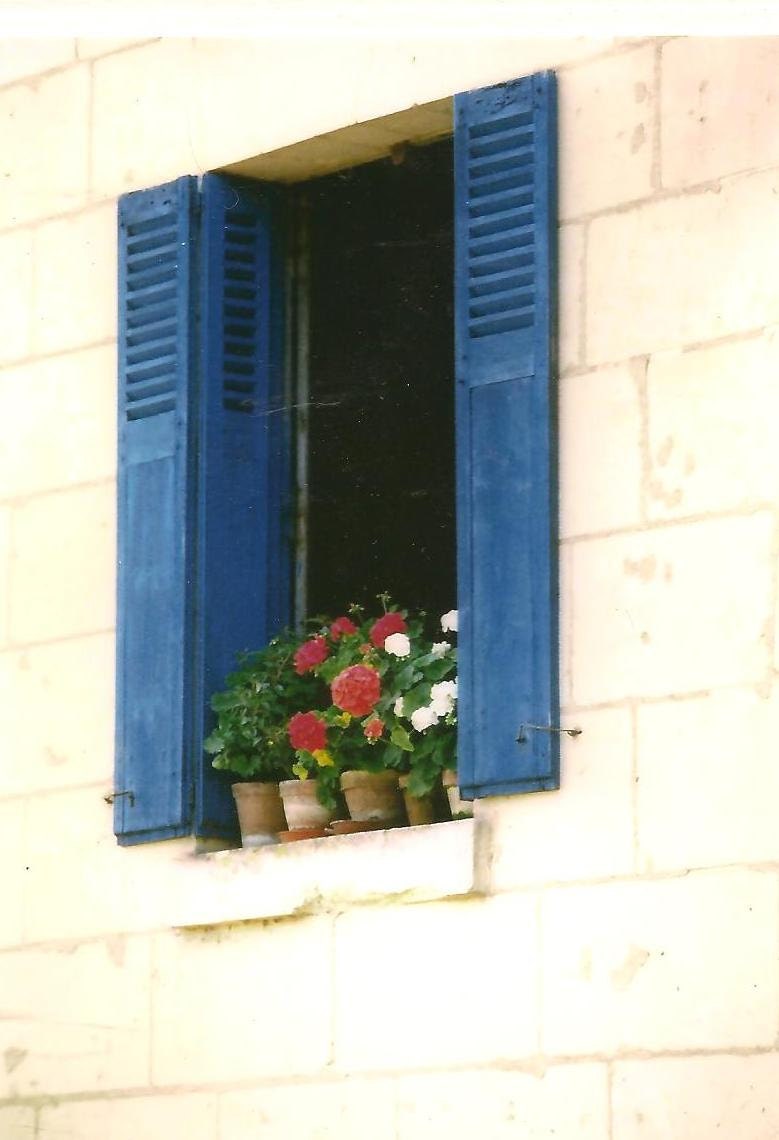 Travel Photography - Loire Valley Window on Blank Note Card - Red White and Blue