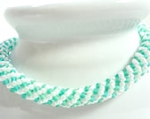Mint Green and White Spiral Beaded Bangle Bracelet - MegansBeadedDesigns