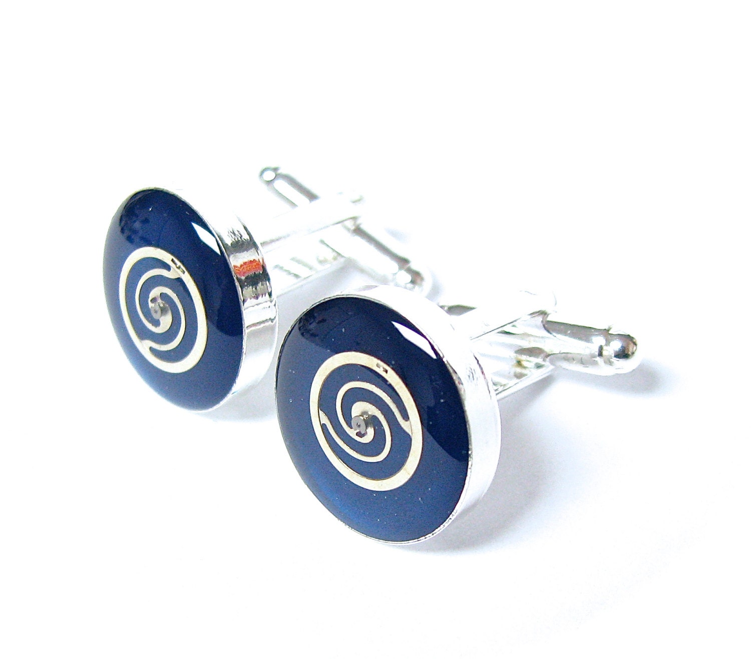 Steampunk Cufflinks Gears with Stunning Blue Inlay- by Mechanique