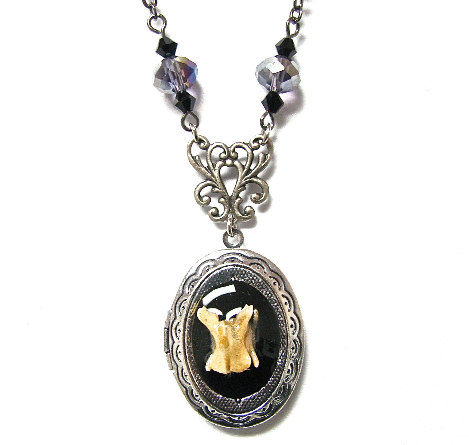 Steampunk Necklace Animal Bones Locket  by:Mechanique Steampunk