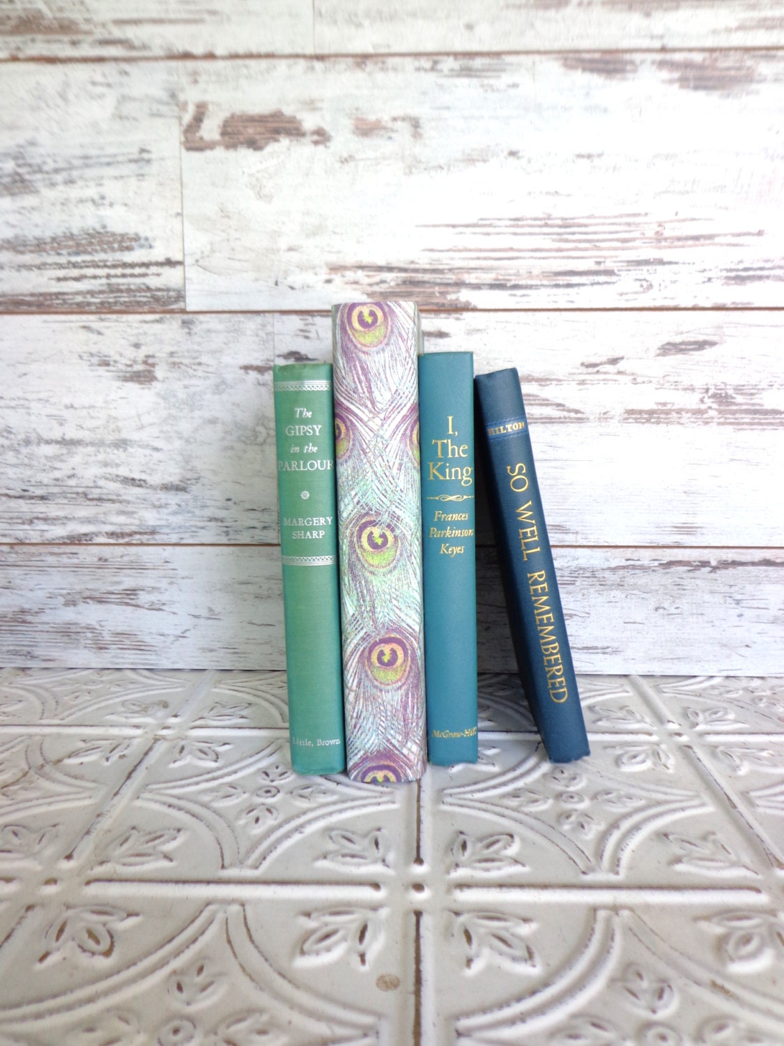 Vintage Books for your Wedding or shelf , Decorative Paper Covered Book Peacock Custom Order Example