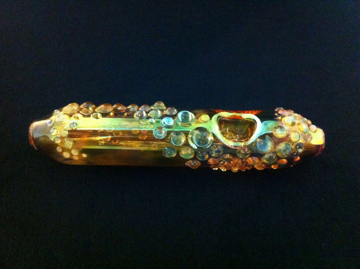 Large Glass Pipe Beautifully Fumed Silver and Gold Dot Trail Color Changing Tobacco Pipe