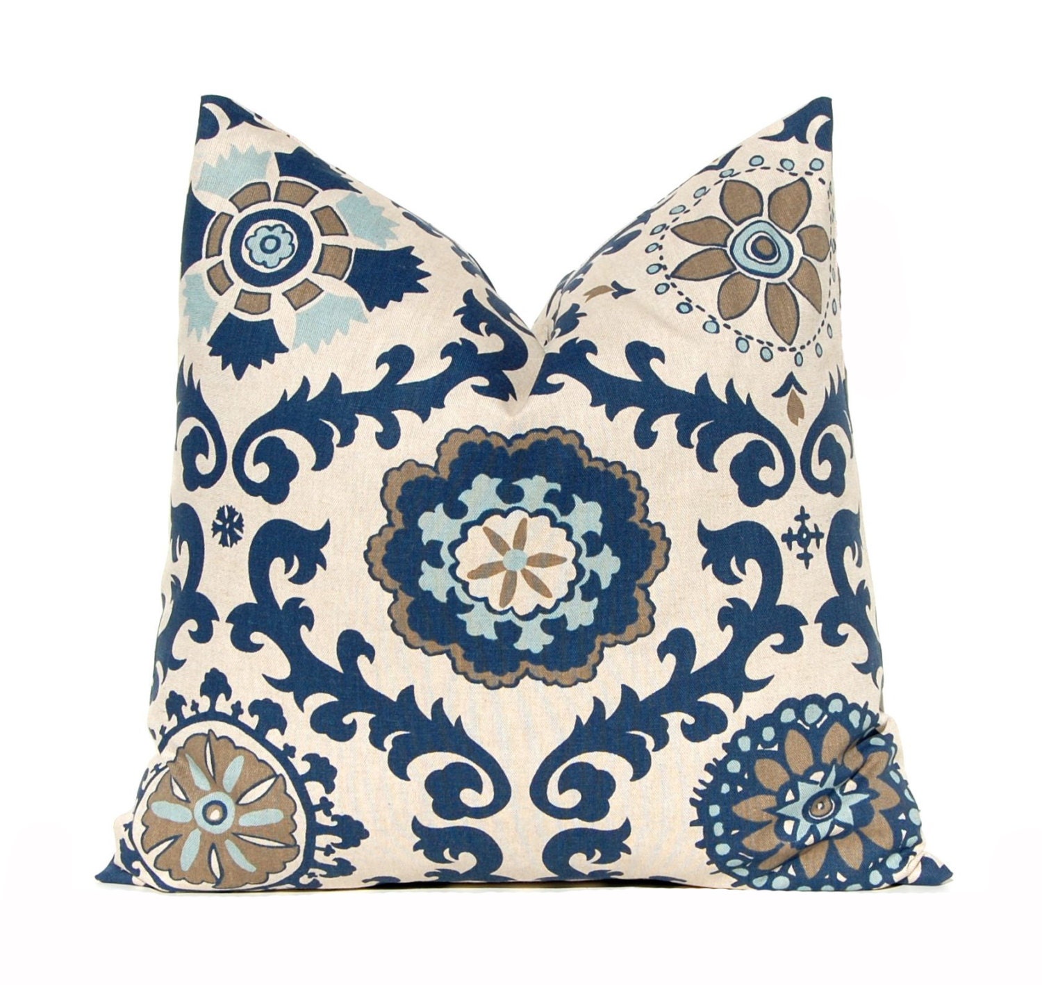 Decorative Throw Pillow Covers 20 x 20 Navy Taupe Aqua on Linen Cushion Sofa Pillows Rosa by Premier Prints
