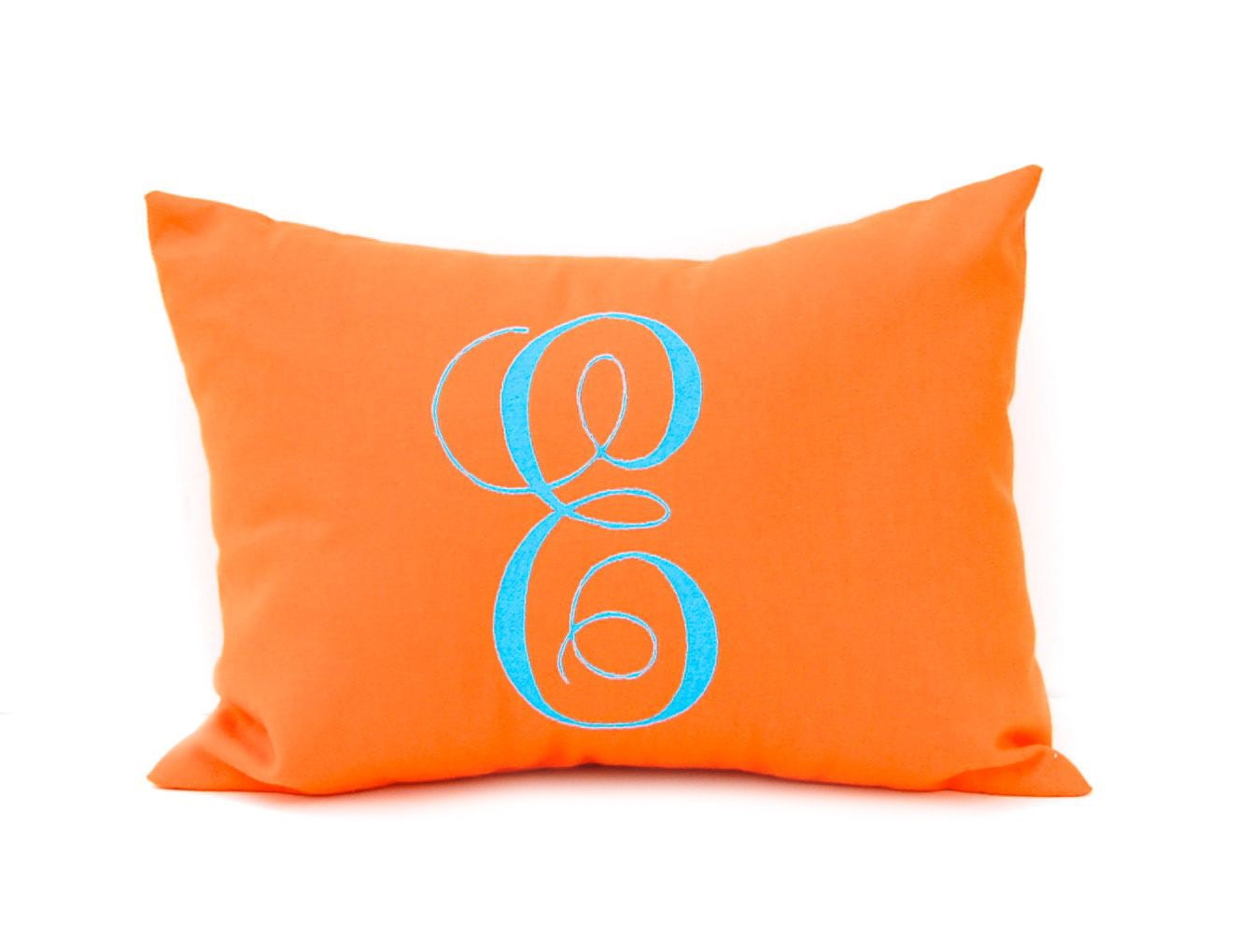 MEMORIAL DAY SALE Monogrammed Pillow Decorative Throw Pillow Cover Solid Orange Pillow Embroidered Dorm Decor 12 x 16 Personalized Gift  Ba