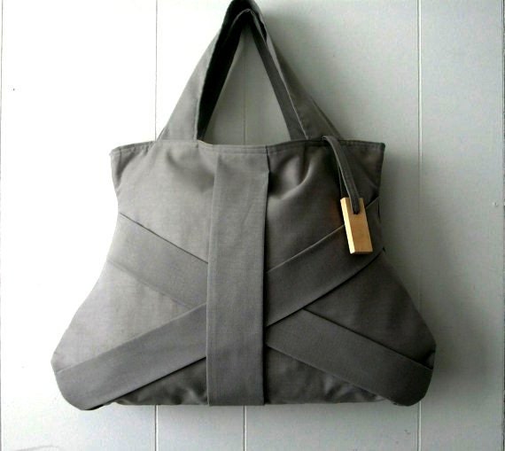 GREY THREE STRAP  / dark grey purse / grey tote bag / grey fashion bag / chic bag / medium grey handbag