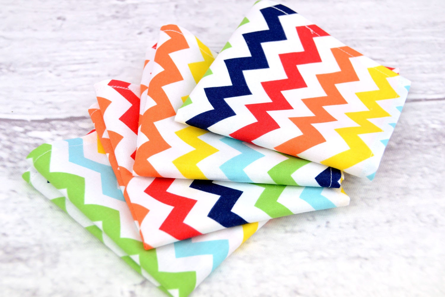 Cloth Napkins 9 inch Set of 4 Lunchbox Cocktail Child Toddler in Riley Blake Small Rainbow Chevron