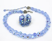 Vintage Hobe Demi Parure Blue Crystal Necklace and Earring Set