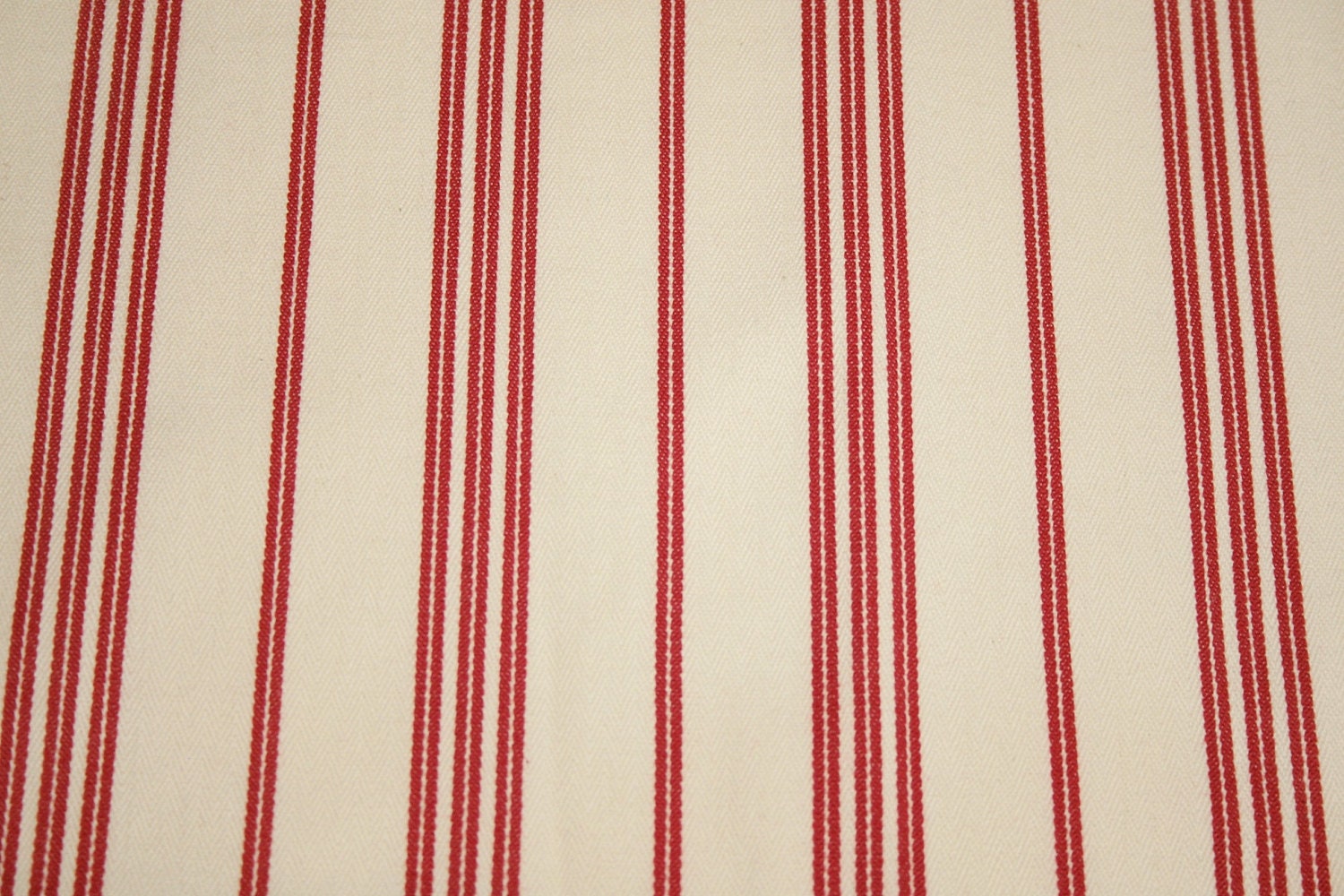 Lovely Red and Cream Striped Unused Vintage French Ticking Fabric - 28 x 21 Inches