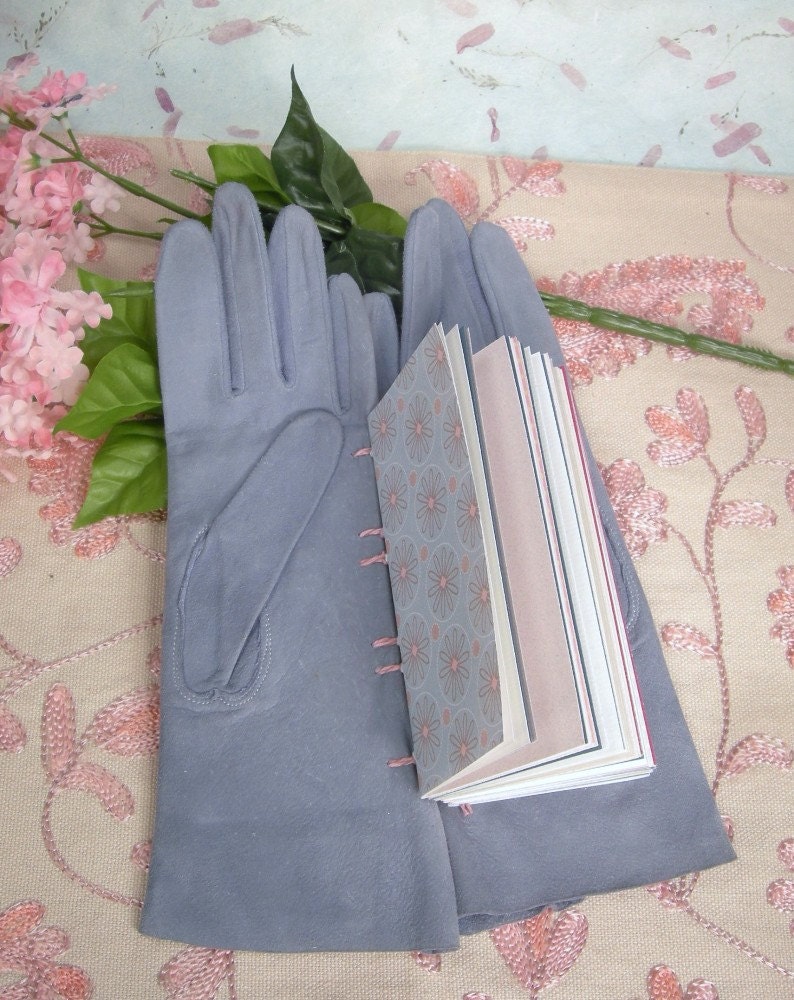Hand-Me-Down Vintage Soft Blue Suede Ladies Glove Book w/Coptic Binding