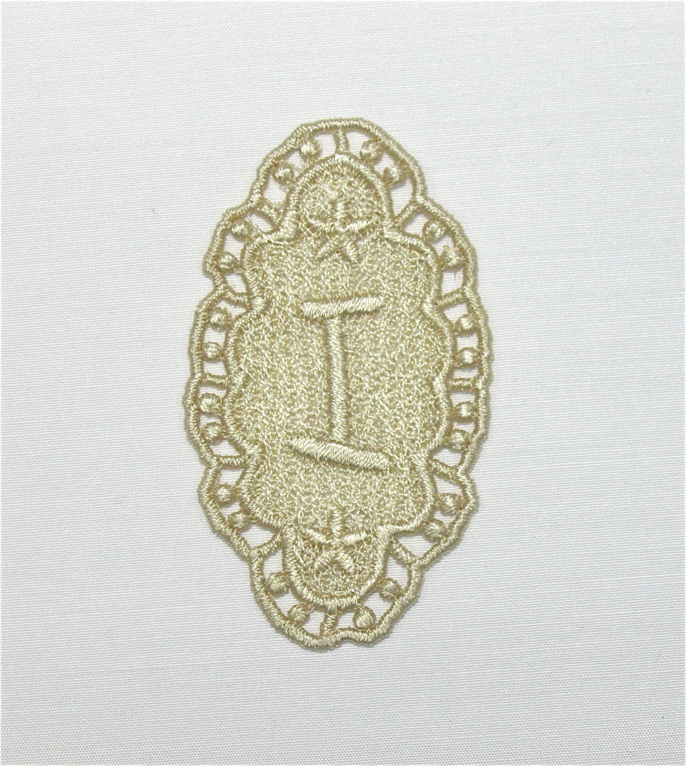 Monogram Letter I Venice Venise Lace Initial Personalize Crazy Quilting Jewelry