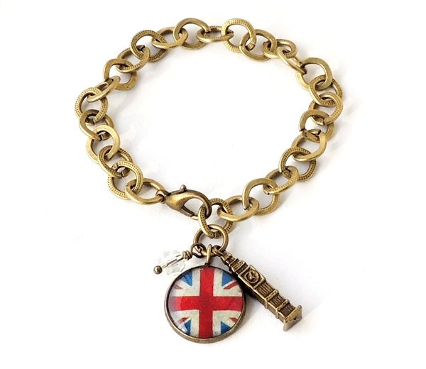 London Charm Bracelet, Big Ben, Union Jack Flag, UK