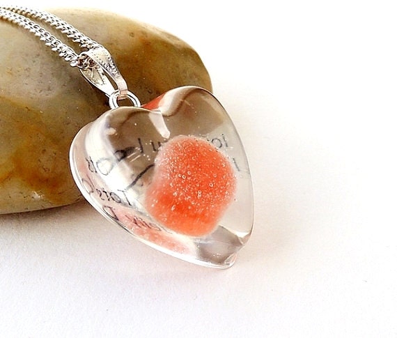 Red Jelly Tot Necklace, Love you Lots Words in Resin Heart, Sweet