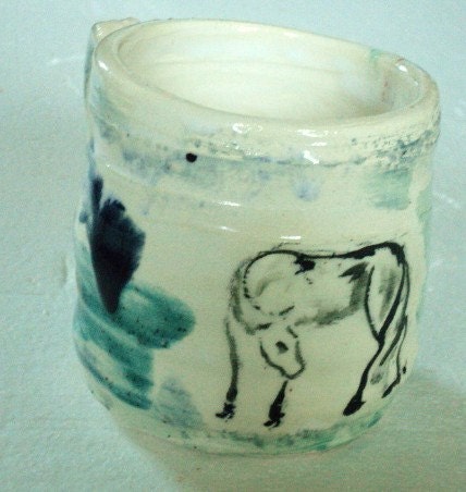 Hand painted horse on hand made mug