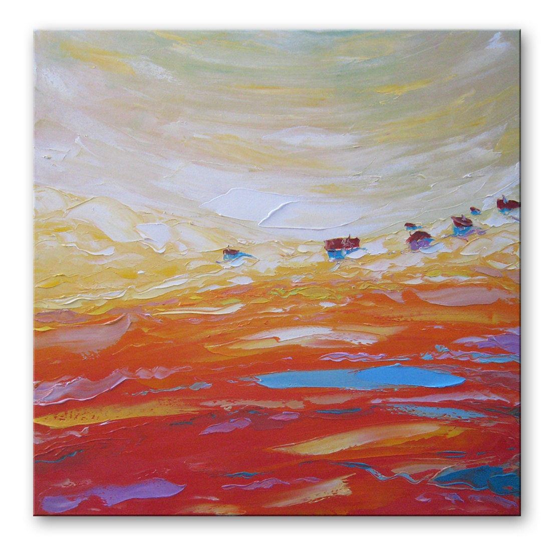 Golden valley FREE SHIPPING Original Oil Painting on Canvas Palette Knife - by SOLOMOON - gallery ready to hang 23x23 impasto