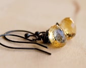 Yellow Citrine Briolette and Oxidized Sterling Silver Wire Wrapped Earrings