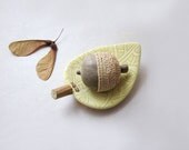 Hand sculpted acorn with a unique leaf bowl, Rustic home decor