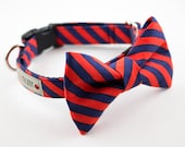 Navy Red Orange Stripes Dog Bowtie Collar