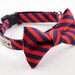 Navy Red Orange Stripes Dog Bowtie Collar