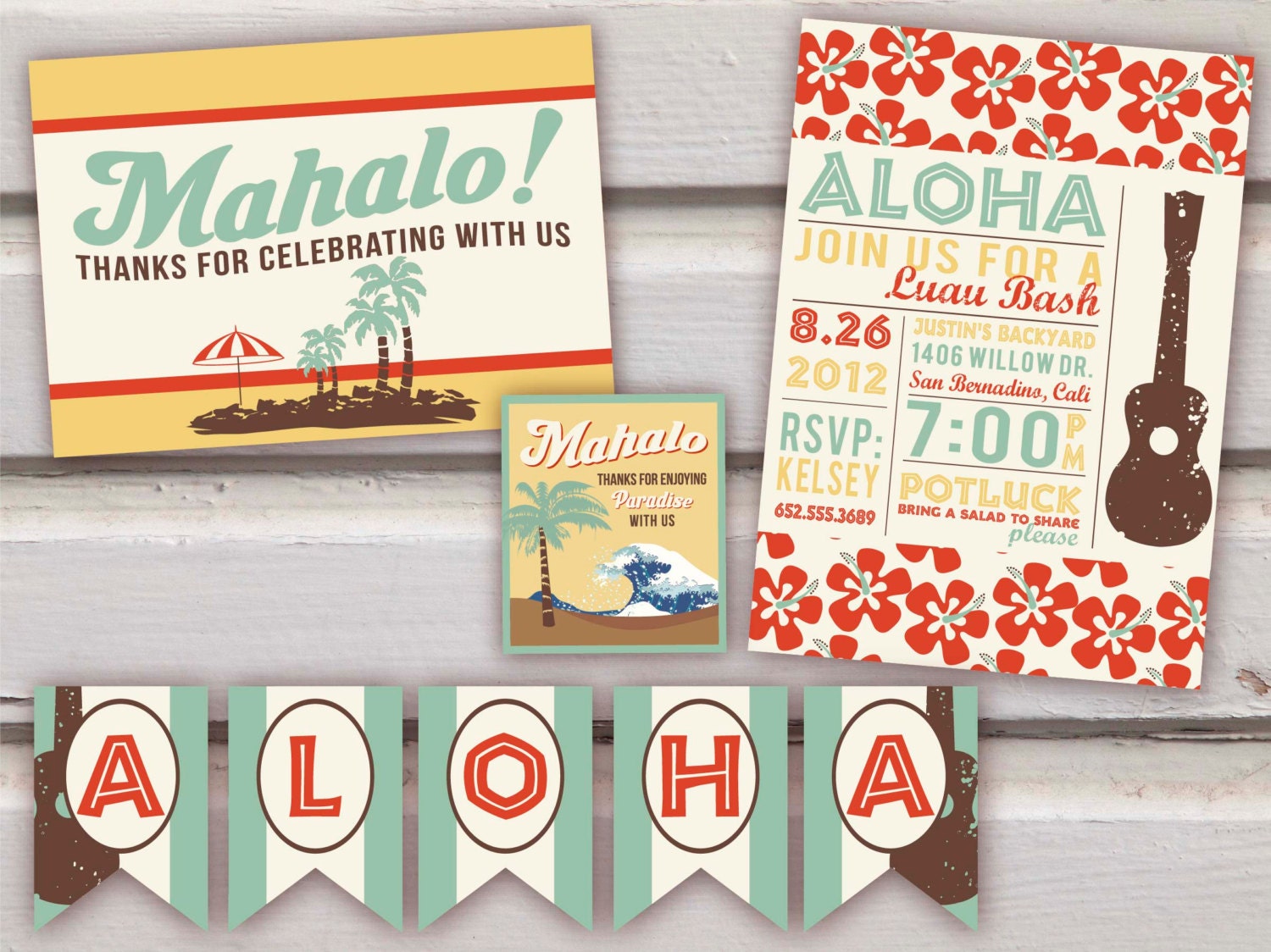 Digital Hawaiian Luau Party Pack