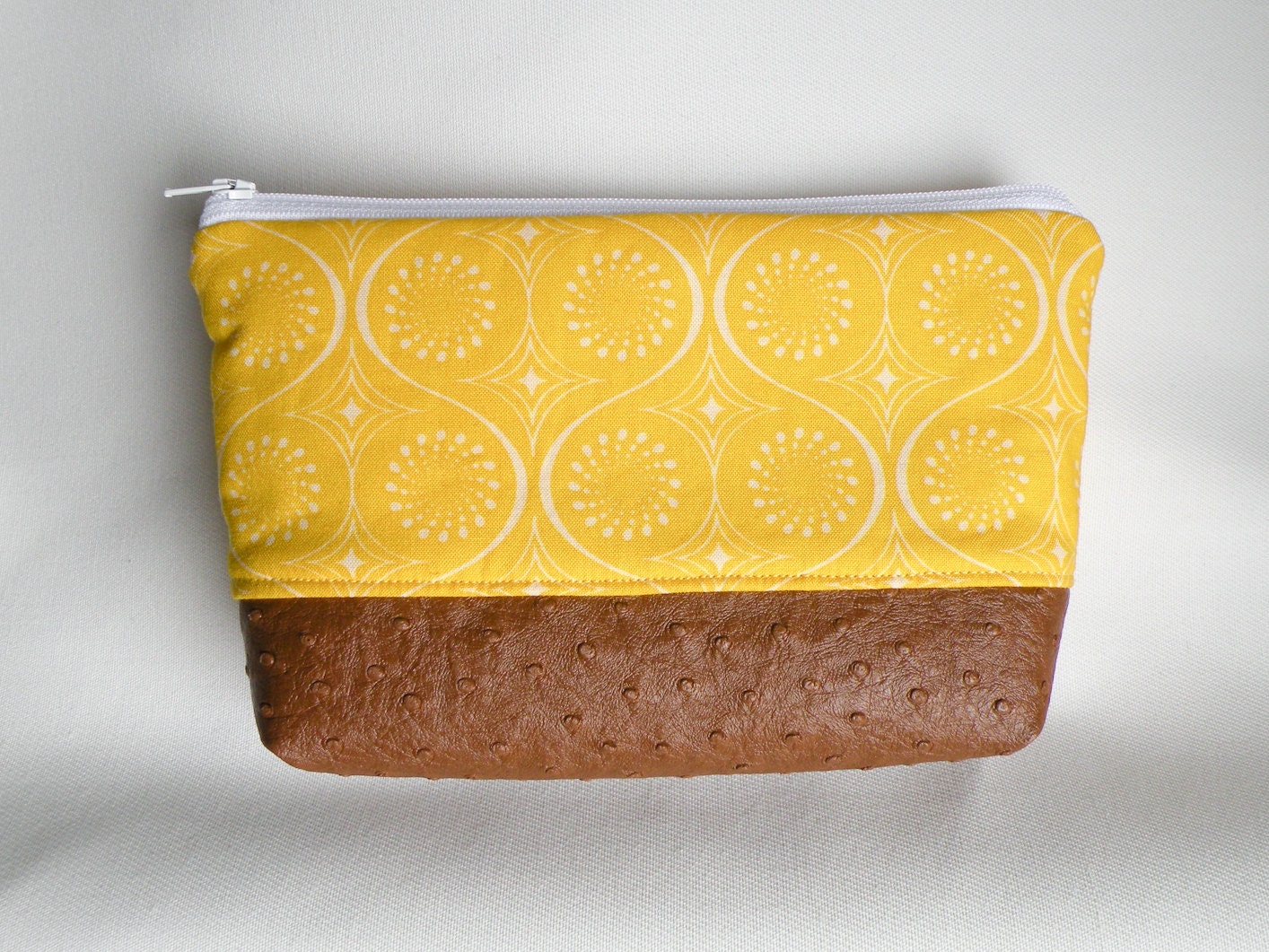 Sunshine Yellow Bag with Vegan Ostrich Leather Makeup Bag, Clutch, Change Purse, Pouch Lemon Banana Lemonade Yellow