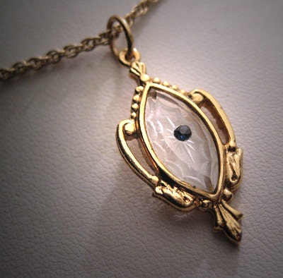 Vintage Camphor Glass Sapphire Necklace Art Deco Chain