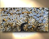 ORIGINAL Painting 24x48 Blue Gray Brown Abstract Art painting tree flower Large Modern Contemporary Painting by OTO