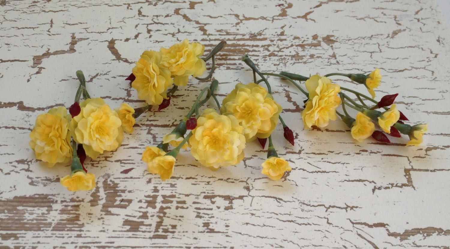 Silk Flowers - One Lot Yellow Artificial Pom Pom Roses - VERY SMALL FLOWERS