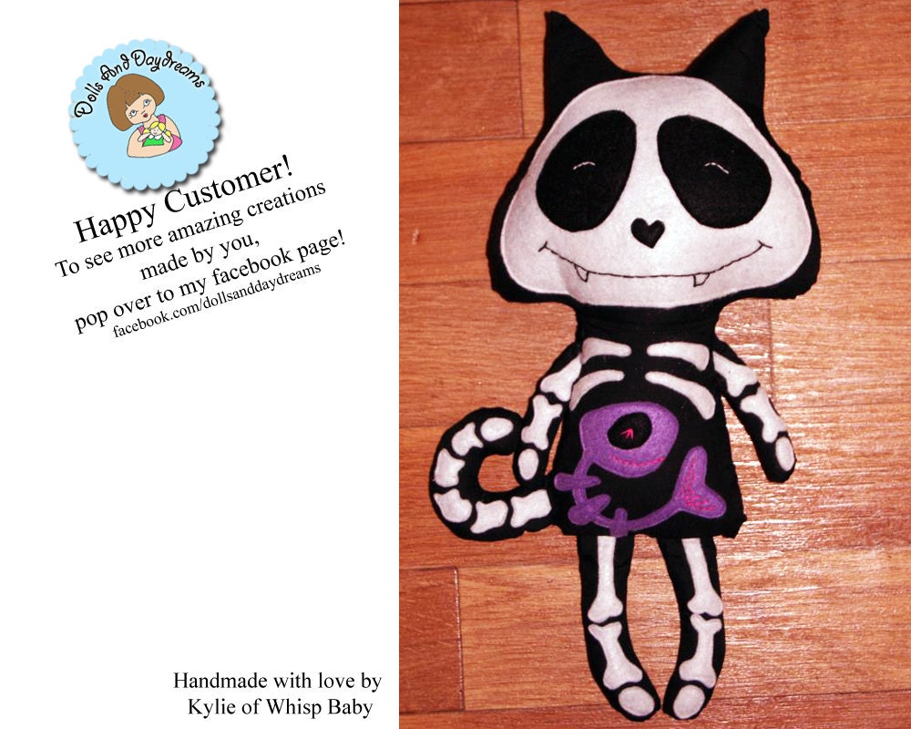 Skeleton Cat Sewing Pattern PDF Halloween Day of The Dead Softie