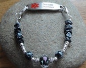 Medical Alert Interchangeable Bracelet - Penicillin, Multiple Sclerosis, Diabetic, Seizures, Epilepsy, Allergies etc. - Snowflake Obsidian