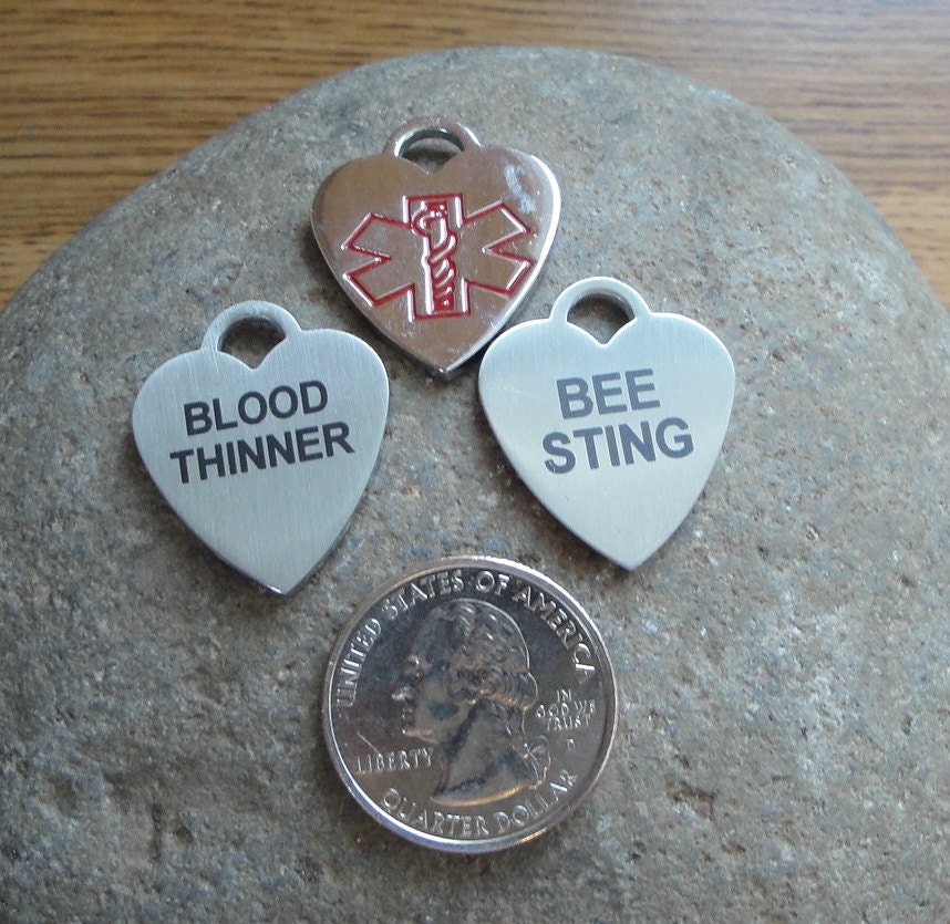 Upgrade your Medical Alert Charm to Stainless Steel - Bee Sting, Blood Thinner, Asthma, Heart - Can ONLY be Purchased with Bracelet