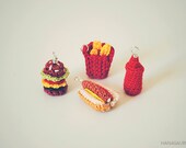 Amigurumi Diner Meal // Cheeseburger // Fries // Hot Dog // Ketchup // Stitch Marker Set // Charms // Micro Crochet