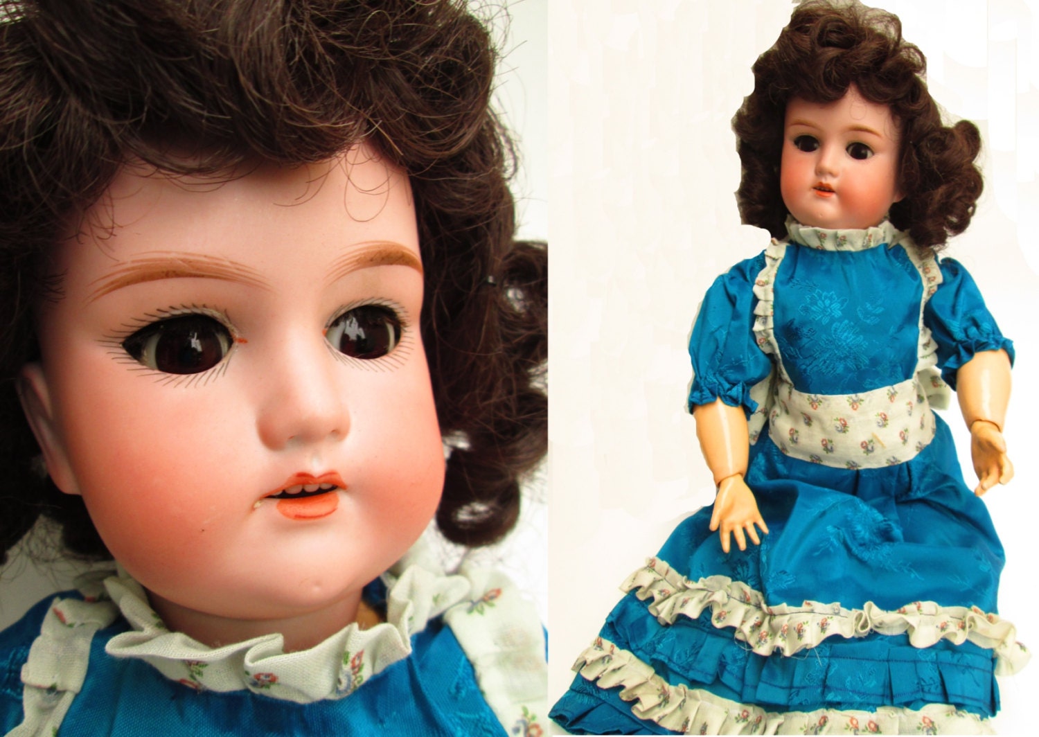 ON RESERVE Antique Doll Cuno Otto Dressel C4 21" German Bisque Composition Original Shoes Glass Eyes Blue Dress 20s Victorian Edwardian Girl