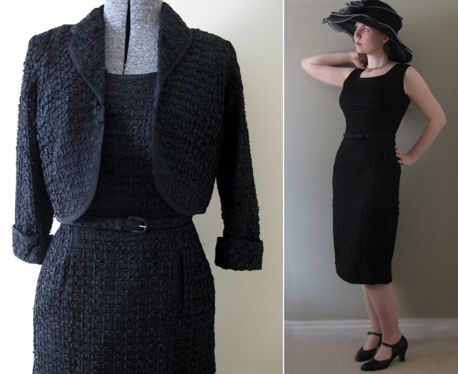 Paradise Vintage 50s 60s Little Black Dress - Sexy Ribbon Soutache Audrey Hepburn Bombshell Glam Vamp Hollywood Cocktail Party Dress Wiggle