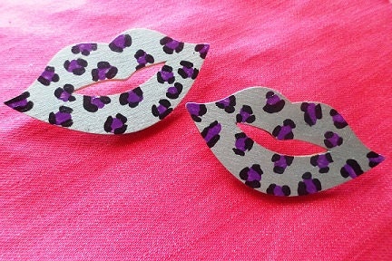 Kiss Me Kiss Lip Earrings Post Leopard Print