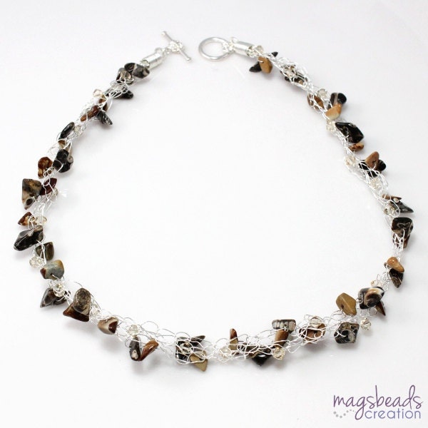 Crochet Wire Jewelry, Jasper Necklace, Brown Stone, Wire Jewelry, Crochet Jewellery, Brown Shade Necklace, Earth Brown, Chocolate Brown
