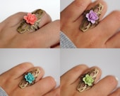 Filigree Lotus Victorian Romance Cocktail Ring- Coral - Purple - Teal - Green