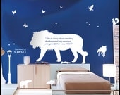 NARNIA WALL DECAL : Aslan Lion along with lamp post, fox, birds, falcon, elephant and Book's first line, decor, sticker, vinyl